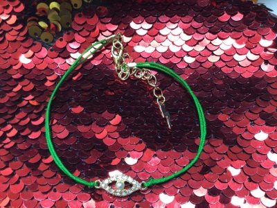 Green and purple bracelets